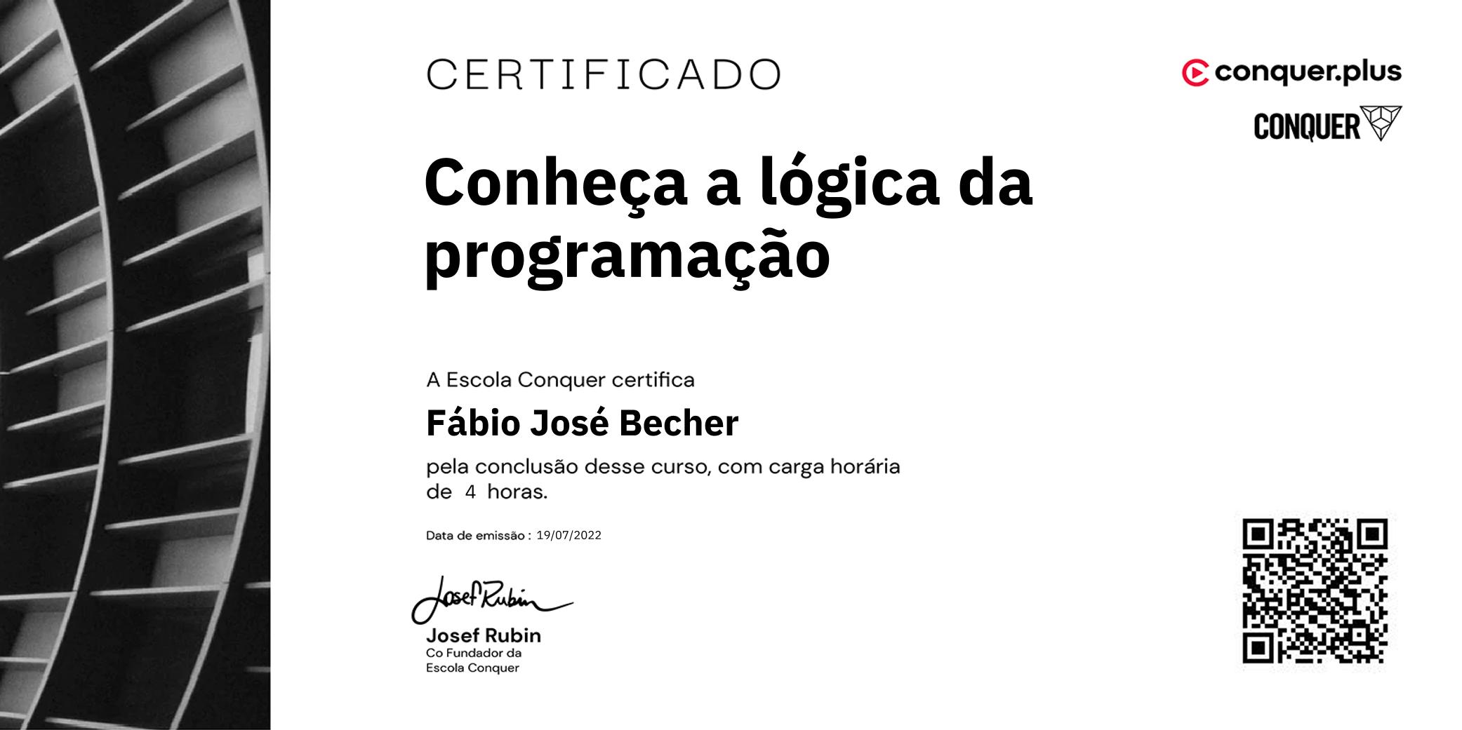 Certificado de Conheça a lógica da programação